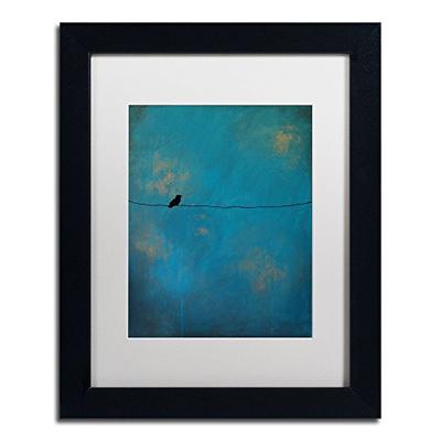 Lone Bird Blue White Matte Artwork by Nicole Dietz, 11 by 14-Inch, Black Frame
