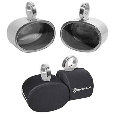 Pair Rockville MAC69S 6x9 Silver Aluminum Wakeboard Tower Speaker Pods+Covers