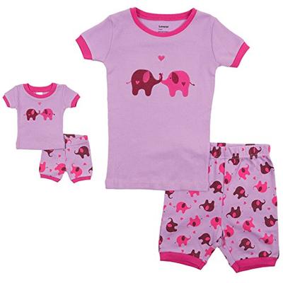 Leveret Shorts Matching Doll & Girl Elephant 2 Piece Pajama Set 100% Cotton Size 4 Years