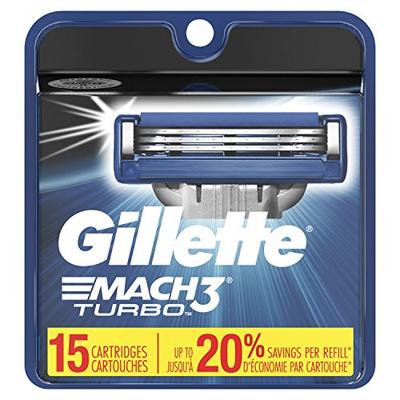 Gillette Mach3 Turbo Men's Razor Blades, 15 Blade Refills