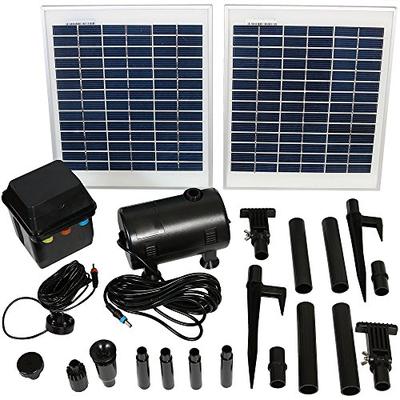 Sunnydaze Outdoor Solar Pump and Panel Fountain Kit with Battery Pack and LED Light, 396 GPH, 120-In