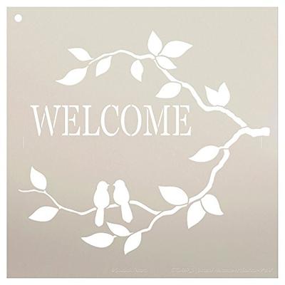 Welcome Stencil with Birds by StudioR12 | Love Birds and Branches Word Art | Reusable Template | for