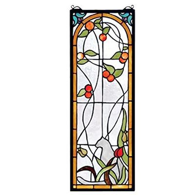 Meyda Tiffany 67117 Cat & Tulips Stained Glass Window Panel, 9" Width x 25" Height