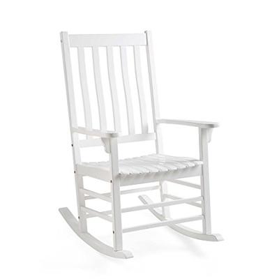 Plow & Hearth 62A76-WH Slatted Eucalyptus Wood Porch Rocking Chair, White Paint