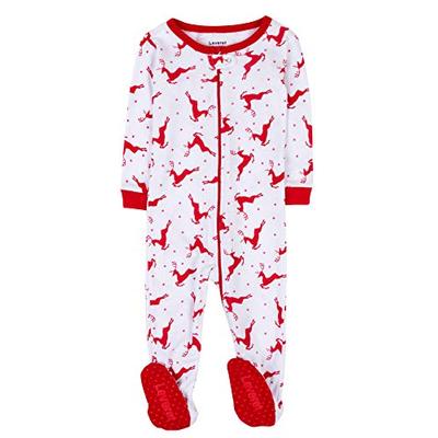 Leveret Kids White Reindeer Baby Boys Girls Footed Pajamas Sleeper Christmas Pjs 100% Cotton (Size 1