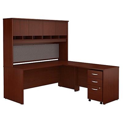 Bush Business Furniture Series C 72W L Shaped Desk with Hutch and Mobile File Cabinet in Mahogany