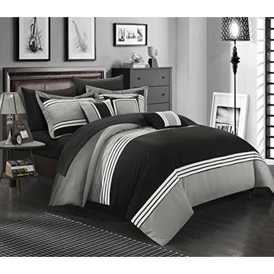 Chic Home 10 Piece Falcon Bed in a Bag Comforter Set, King, Black