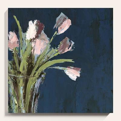 Tulips on Blue Stretched Canvas - 24