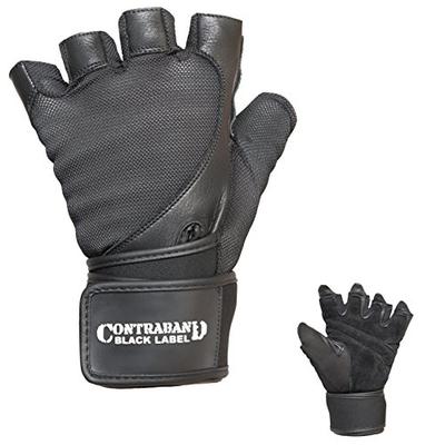 Contraband Black Label 5730 Mens Stretch Fit Wrist Wrap Gloves w/Split Leather Palm (Black, Large)
