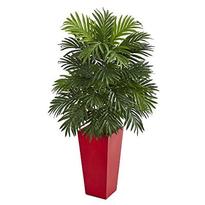 Nearly Natural Areca Palm Artificial Plant in Red Planter