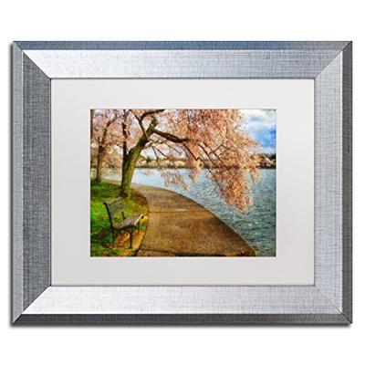 Meet Me At Our Bench by Lois Bryan, White Matte, Silver Frame 11x14-Inch