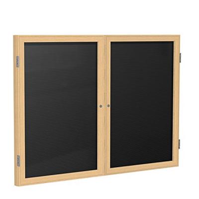 Ghetn 3" x 4" 2-Door Wood Frame Oak Finish Enclosed Flannel Letter Board, Black