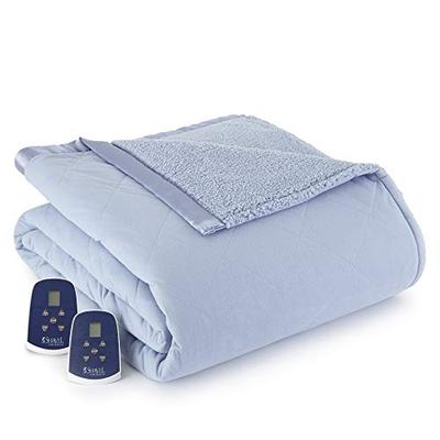 Shavel Home Products Micro Flannel Reversible Sherpa Electric Heated Blanket Wedgewood Queen Blanket