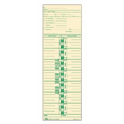 TOPS Time Cards, Weekly, 1-Sided, Numbered Days, 3-1/2" x 10-1/2", Manila, Green Print, 500-Count (1