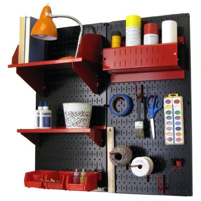 Wall Control 30-CC-200 BR Hobby Craft Pegboard Organizer Storage Kit with Black Pegboard and Red Acc