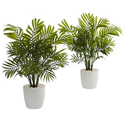 Nearly Natural Artificial Plant Palms in White Planter (Set of 2) Green 2 Piece