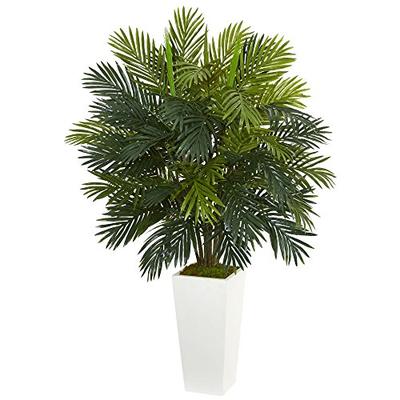 Nearly Natural Artificial Areca Palm Plant in White Tower Planter Green