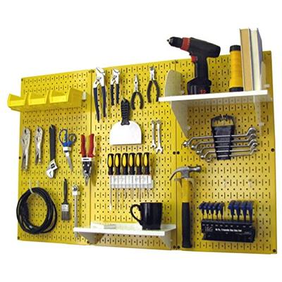Wall Control 30-WRK-400 YW Pegboard Organizer 4' Metal Standard Tool Storage Kit with Yellow Tool Bo